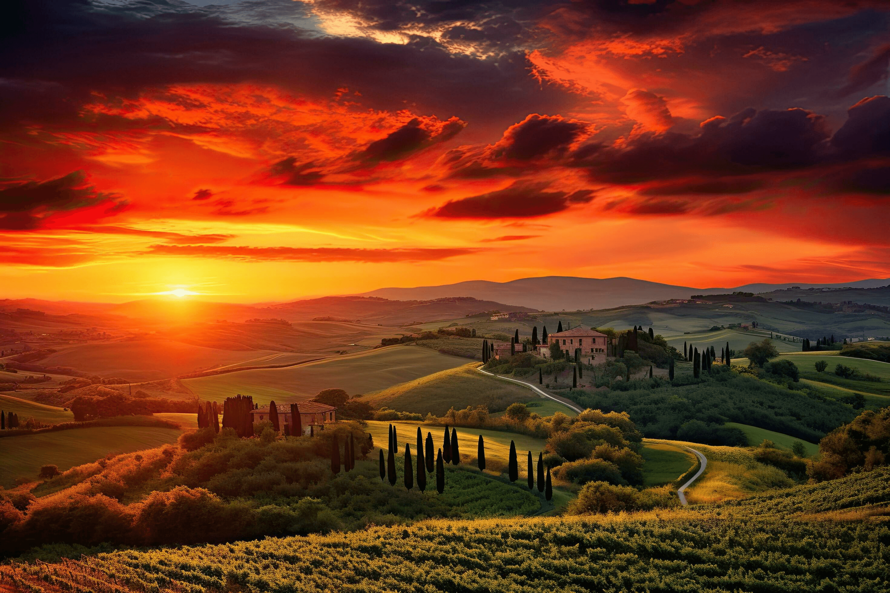 Beautiful Tuscany landscape at sunset. Italy,